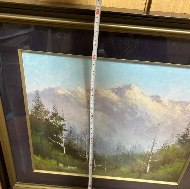 穂高連峰 英樹? ？樹？ 油彩画　油絵　額装　風景画　真作 インテリア