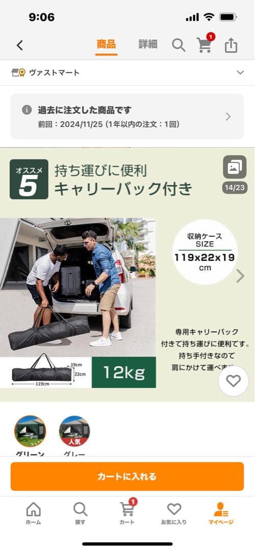 タープテント 3m x 3m グリーン