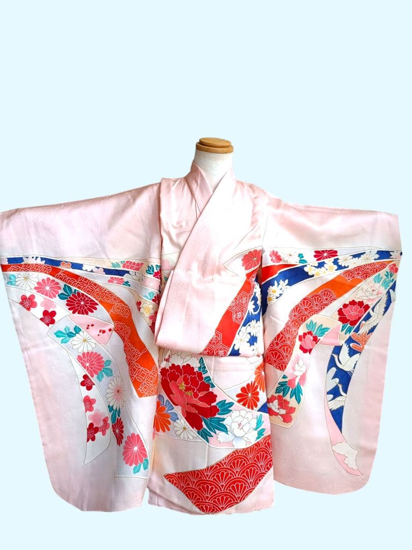 正絹☆ベビーピンクに束ね熨斗が美しい☆七五三3歳着物単品