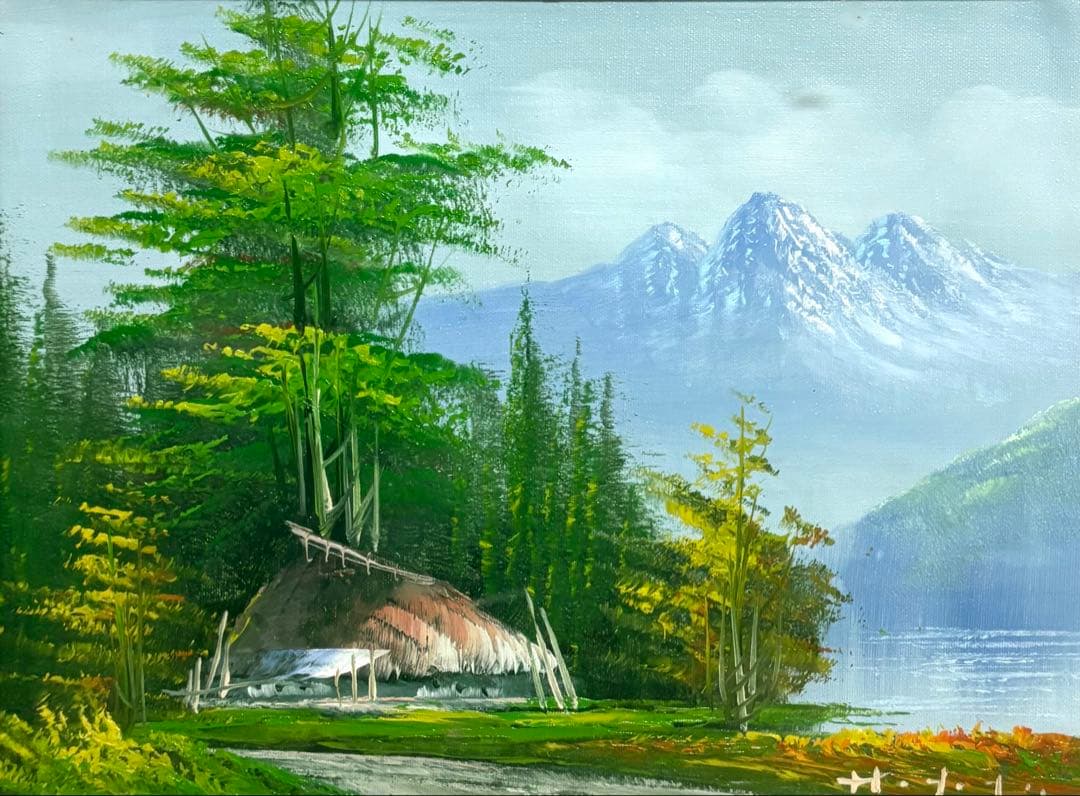 風景画 油彩画 金色フレーム付き