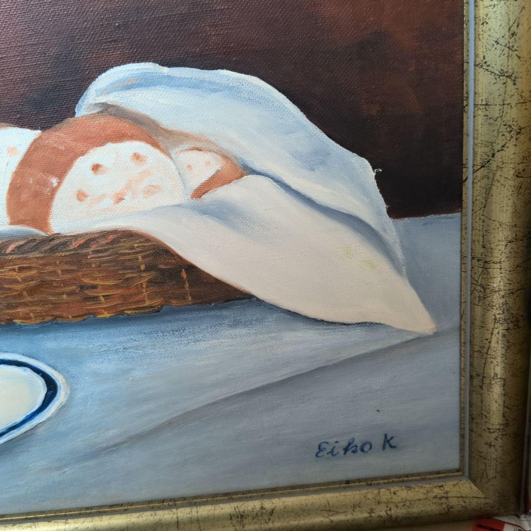 静物画 油彩画 ワインとチーズ　78×66