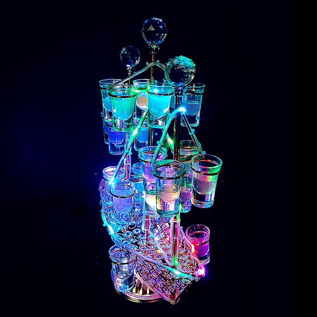 ワイングラス テキーラ観覧車 船 ワイングラスホルダー LED酒ボトルの表示棚