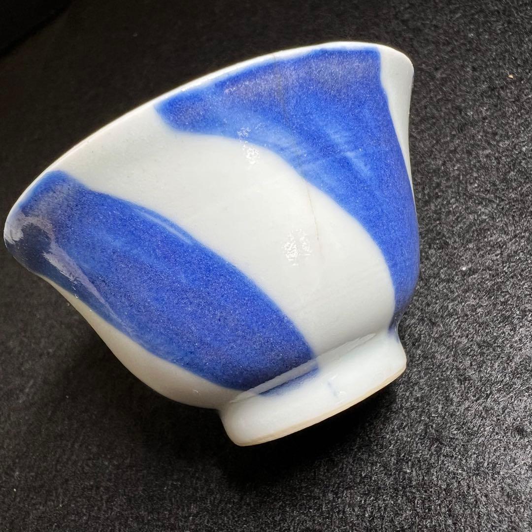 時代　青花染付渦福煎茶碗5客　木箱付　口径約6.5㎝東Y8-0403☆2Fタルチ