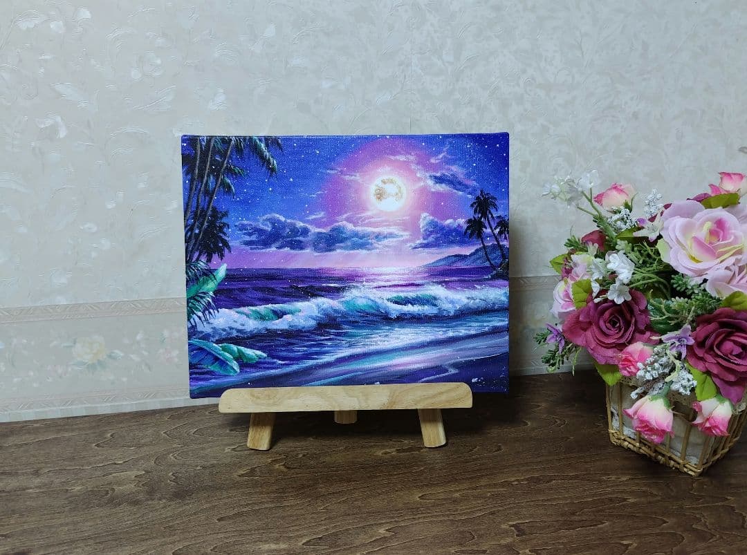 お*ち様 【月光】アクリル画 F3 風景画 絵画 海の絵