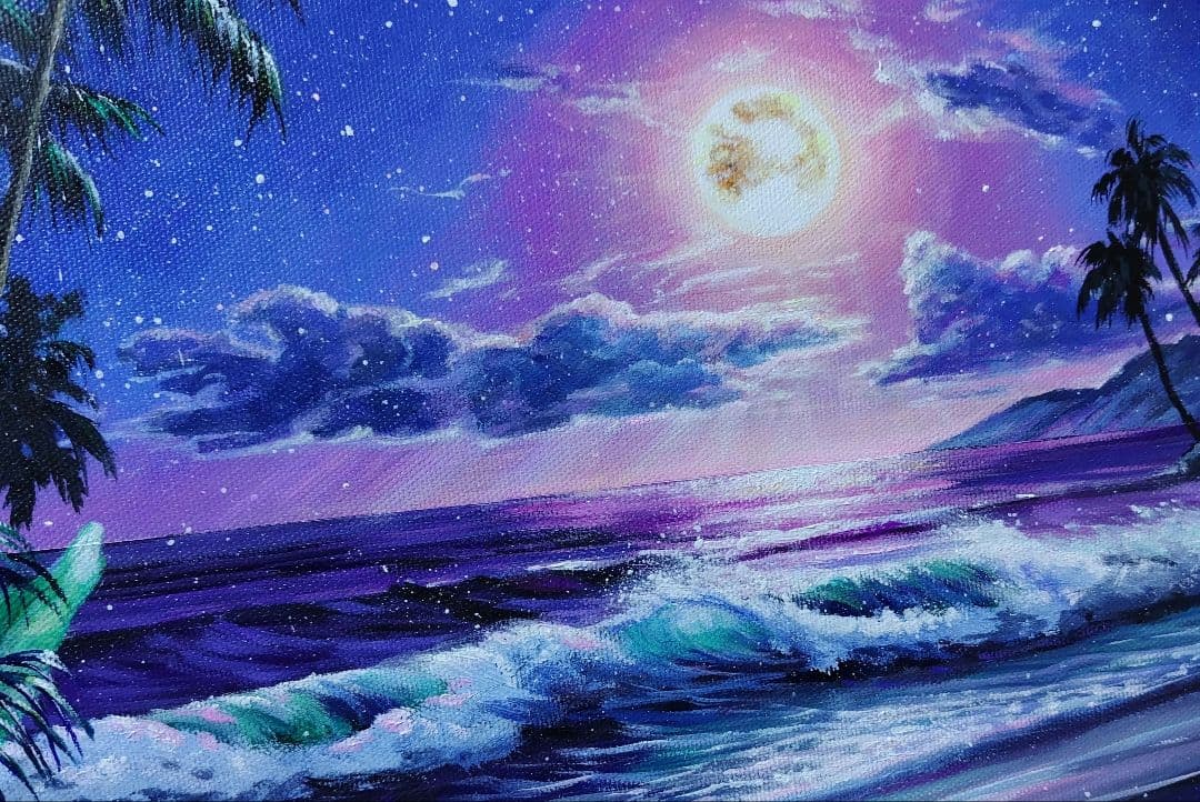 お*ち様 【月光】アクリル画 F3 風景画 絵画 海の絵