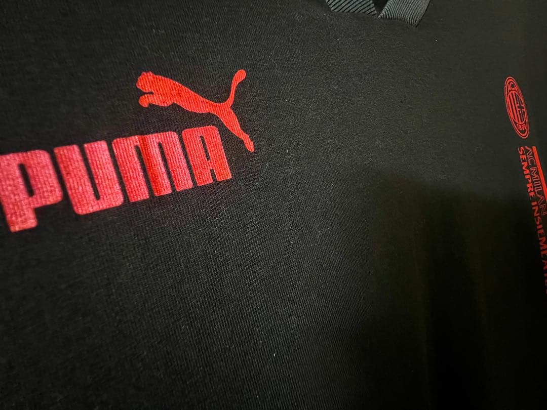 PUMA ブラック Vネックシャツ Mロゴ ( AC - MILAN )