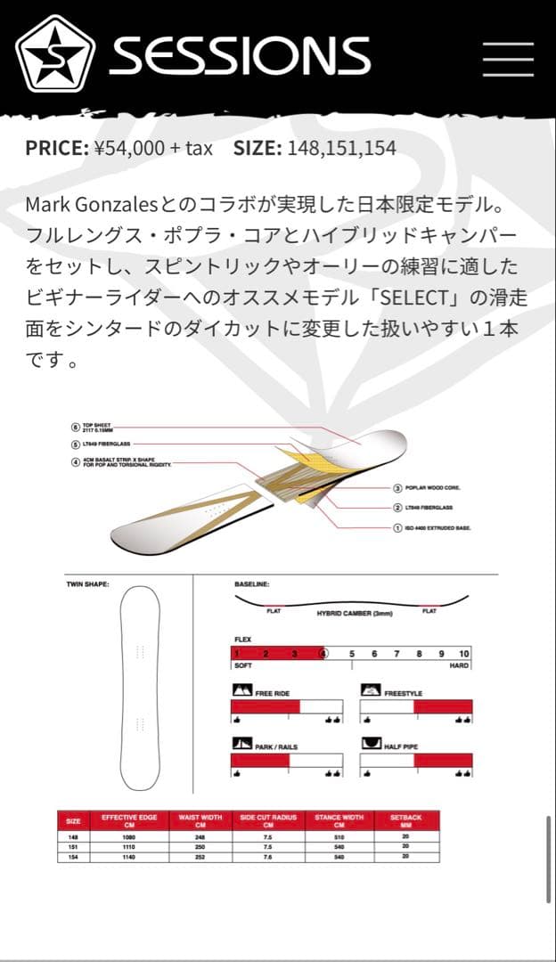SESSIONSスノーボード Mark Gonzales SELECT GONZ