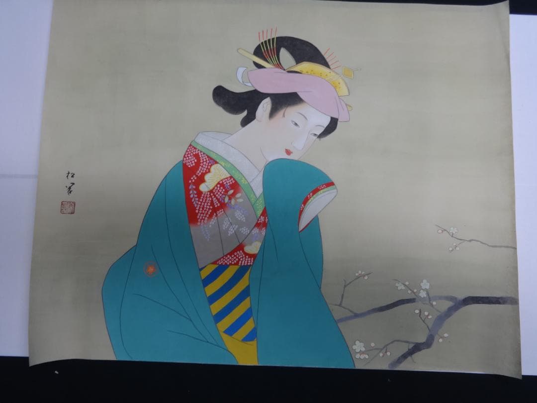 S*o様 上村松園 花見 梅 水彩画 1922年代 紙本著色 肉筆 浮世絵