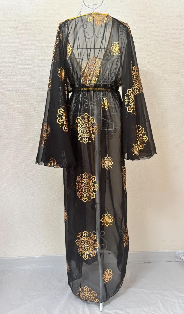 【新品】新作★ベリーダンス用 前開き デザインガラベーヤ★ブラック（黒）