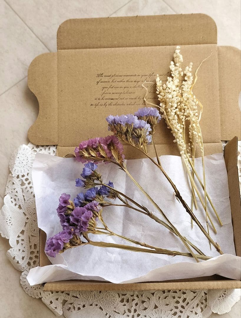 ミニサイズドライフラワ小箱No.１７６スターチス　ブルー〜パープルグラデーション