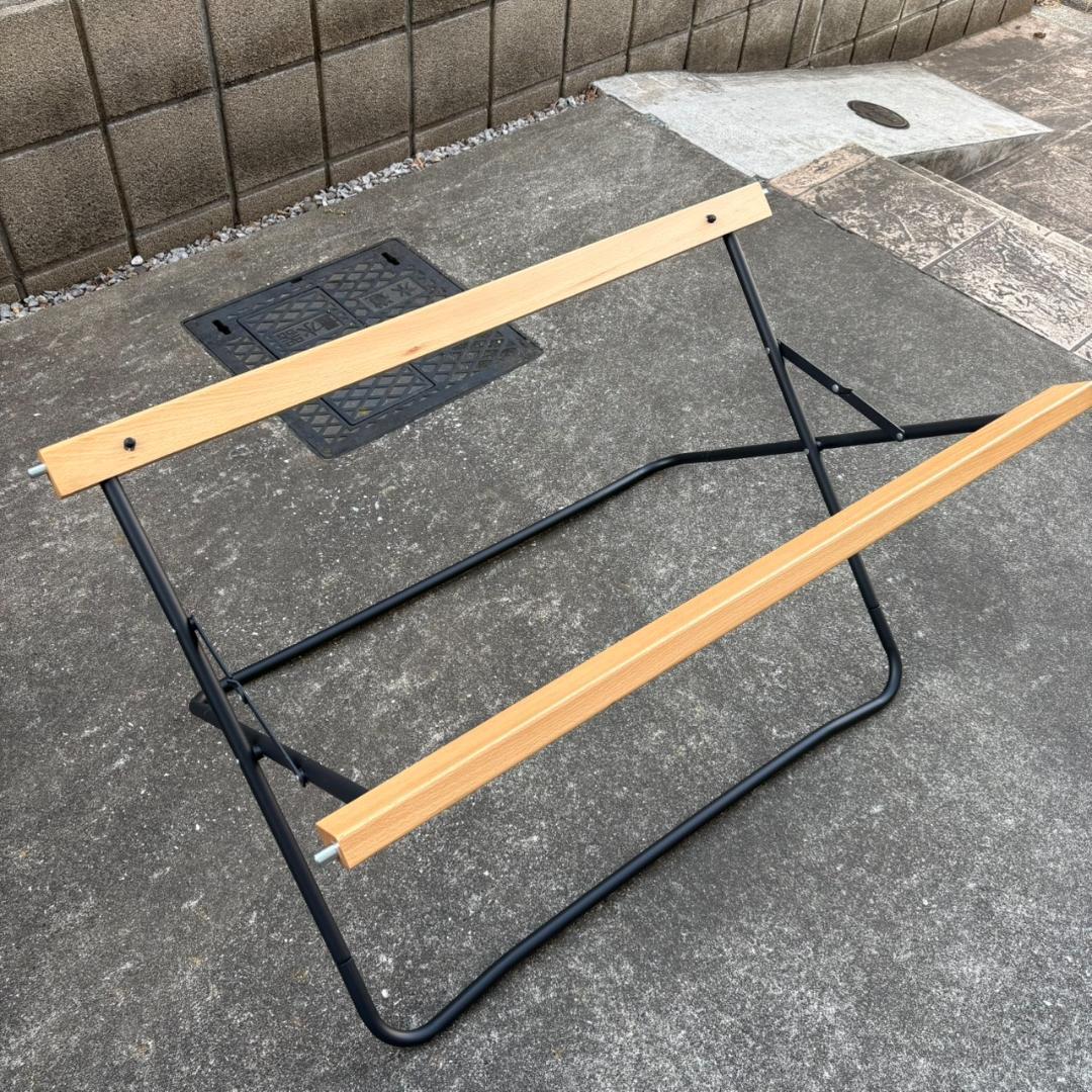 FIELDOOR 折りたたみテーブル 木製天板 アウトドア 90×60×45