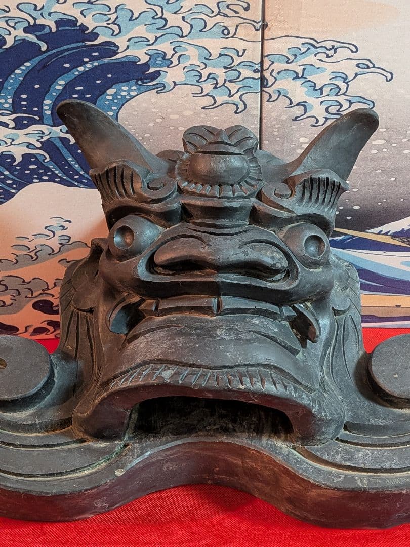 江戸時代後期幕末頃魔除け鬼師造り横幅４４センチ重量９キロ㌘凄まじい迫力古瓦当時物