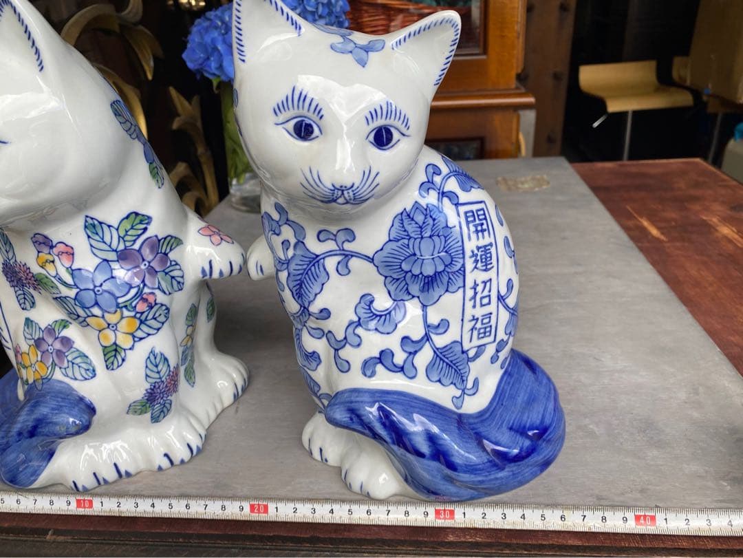 猫 セット ペア置物 開運招福 千客萬来 昭和レトロ 招き猫 縁起物 インテリア