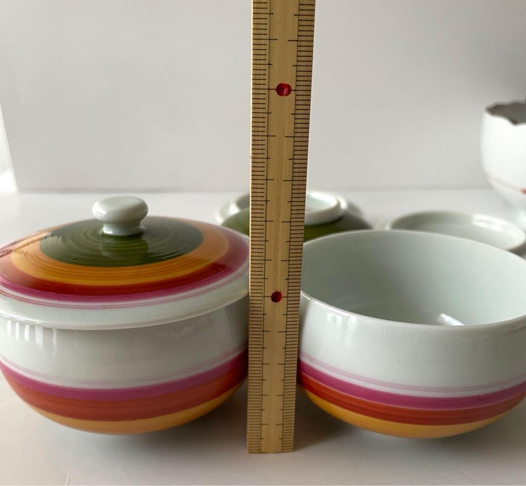 香蘭社　赤繪町工房　春蘭　深鉢＆蓋つき湯呑み3個セット
