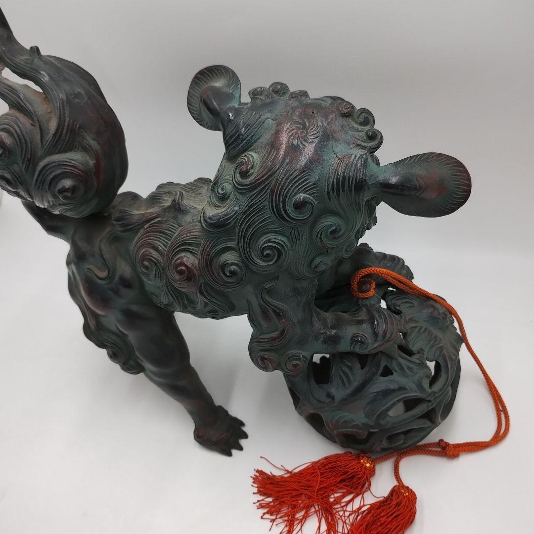 w 鉄製 玉獅子 オブジェ 置物 縁起物 魔除け 開運 玉乗り獅子