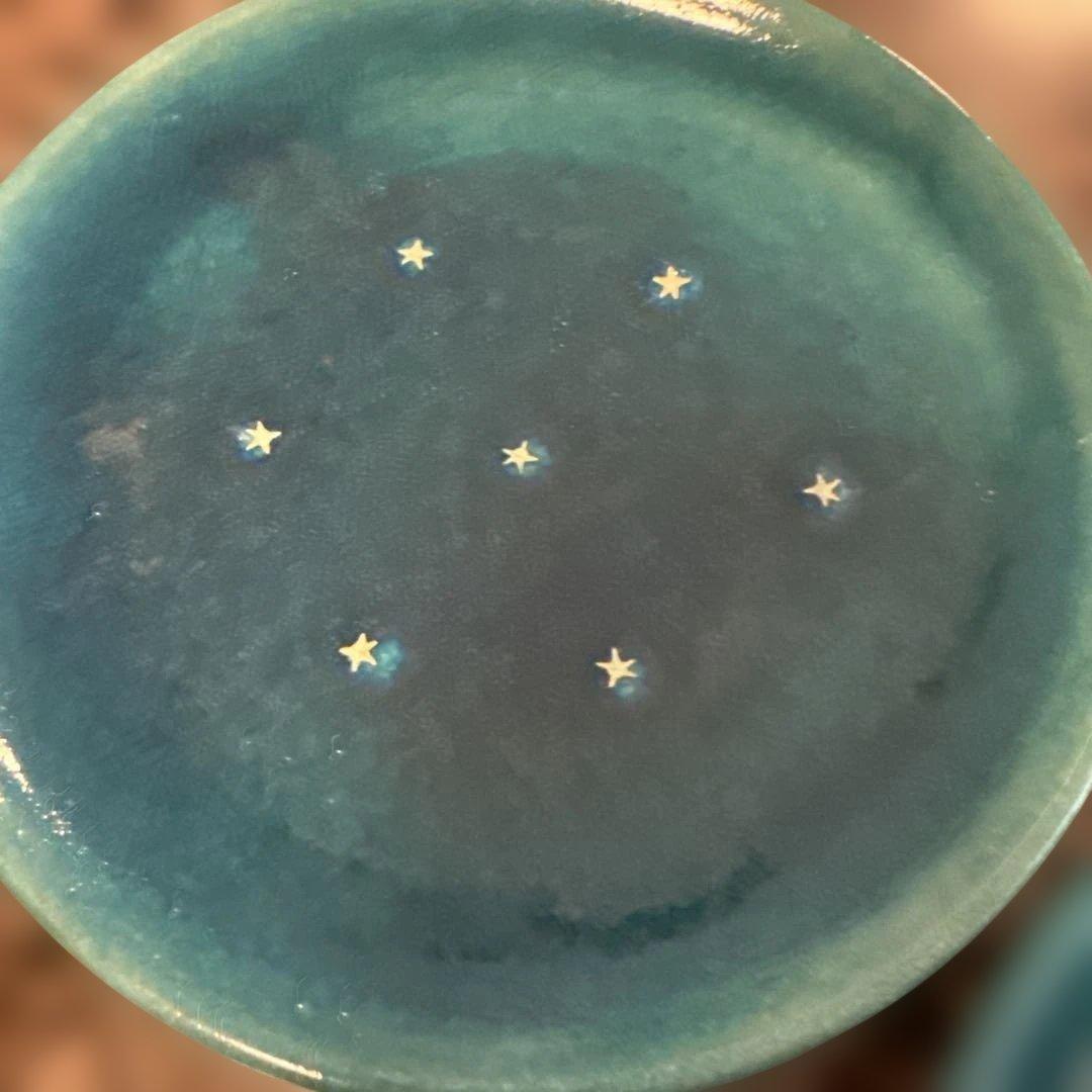 やちむん　きら星工房　星型模様の青緑色食器セット　6点、その他1点