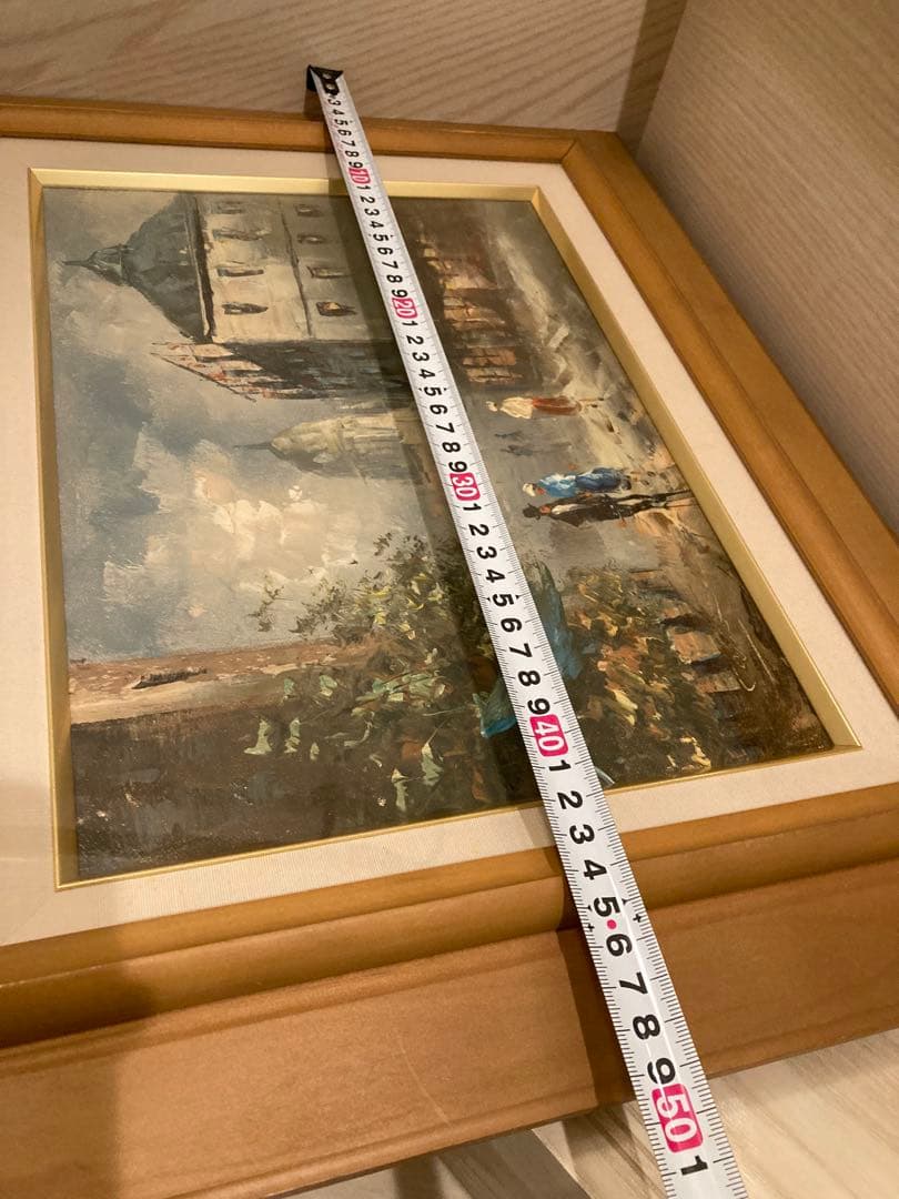 油彩画 街の風景 木製フレーム付きパリー モンマルトルの丘 カーン フランス