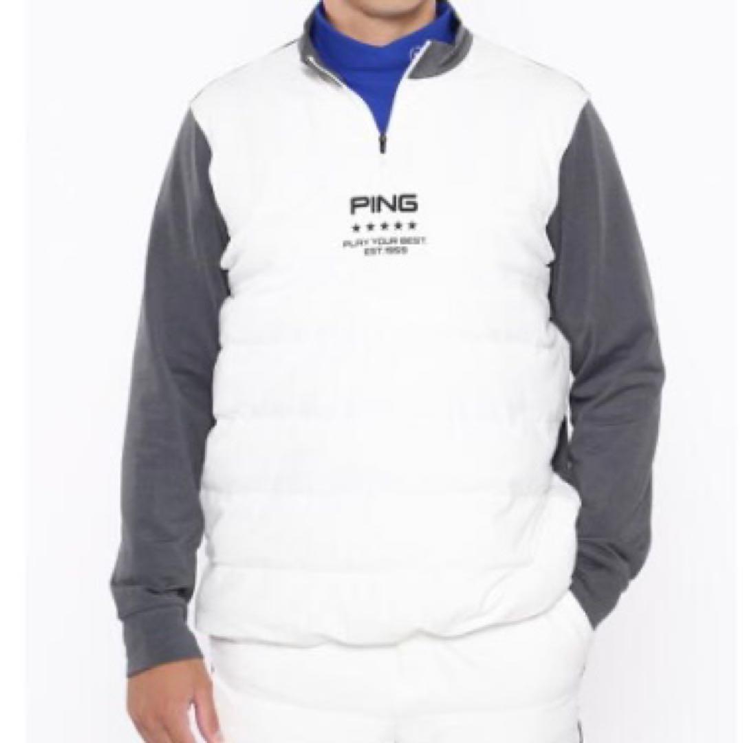 【新品】PING 2024年　キルティング ハーフジップシャツ　ホワイト　M
