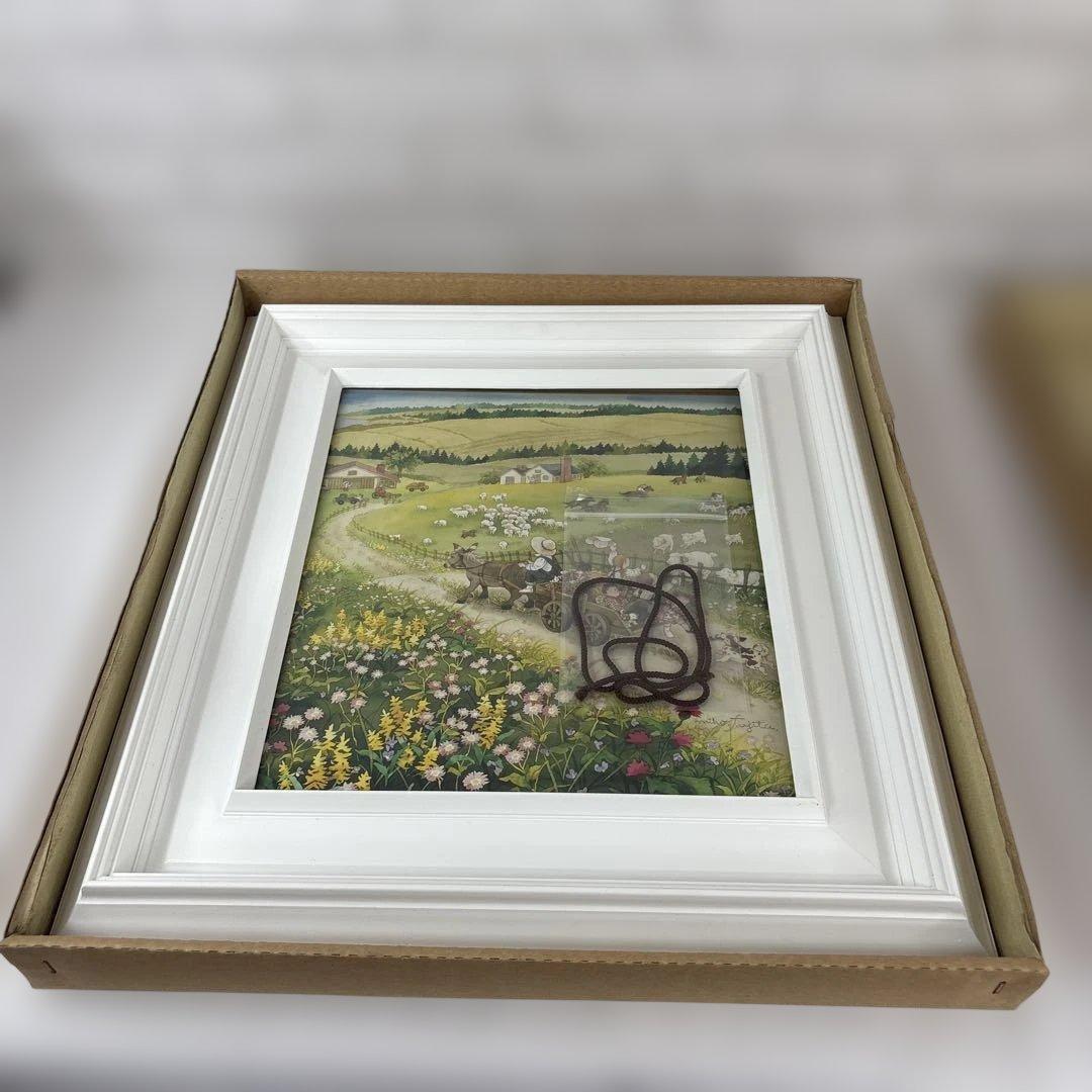 藤田三歩 牧場のごあいさつ 額装 絵画 風景画 メルヘン アート インテリア