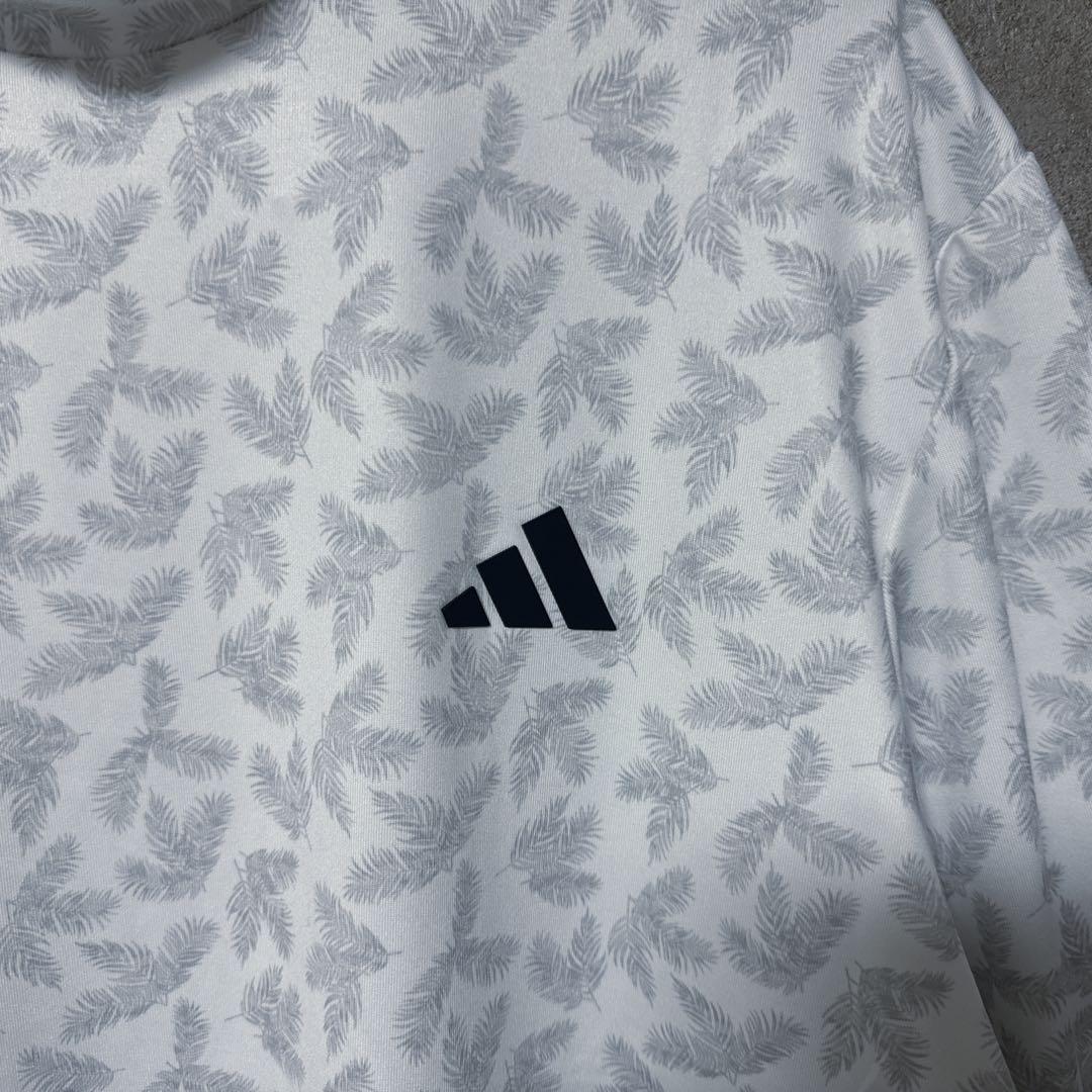 adidas アディダス 総柄 モックネック 長袖 シャツ ロゴ ホワイト XL