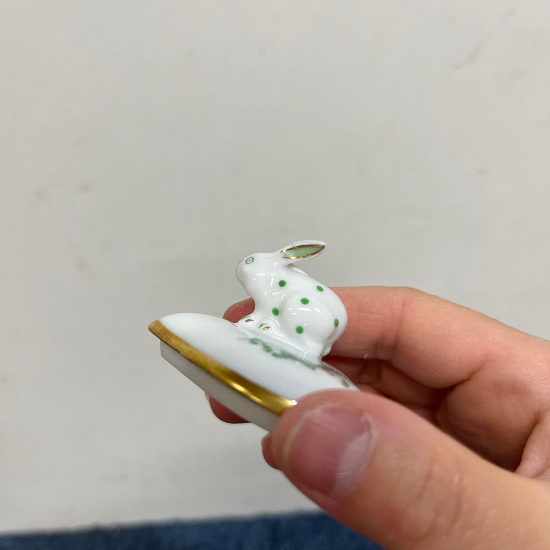 ヘレンド　うさぎ　小物入れ　アポニー　グリーン