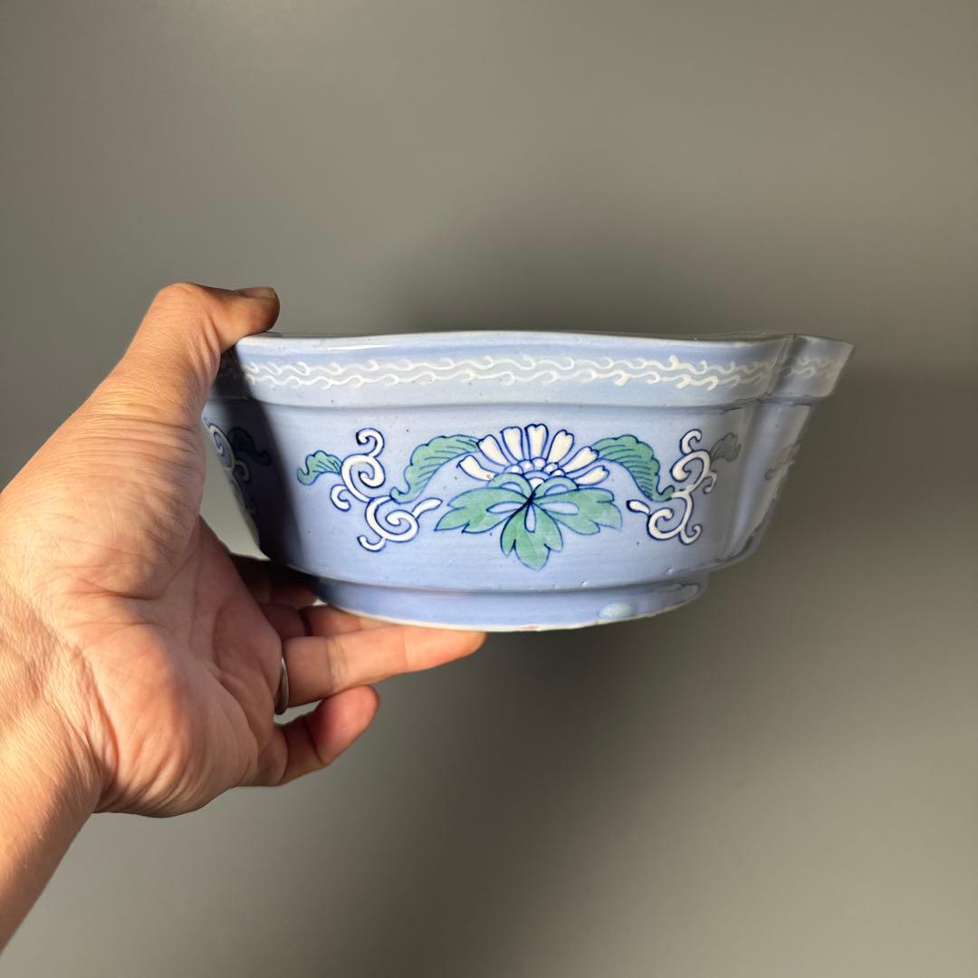 江戸後期〜明治期　古伊万里　染付鶯の図木瓜形鉢　直径24cm　名品　豪商旧蔵品