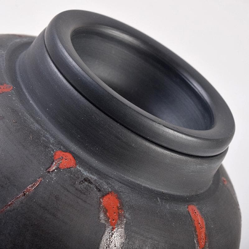 茶道具　常滑焼　小西洋平作　窯変火襷　茶壷　共布共箱　M　R8873