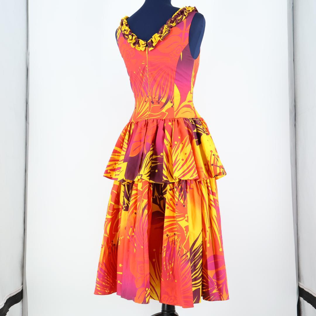 【美品 フラダンス衣装】オレンジ PauskirtShop ワンピース レフア柄