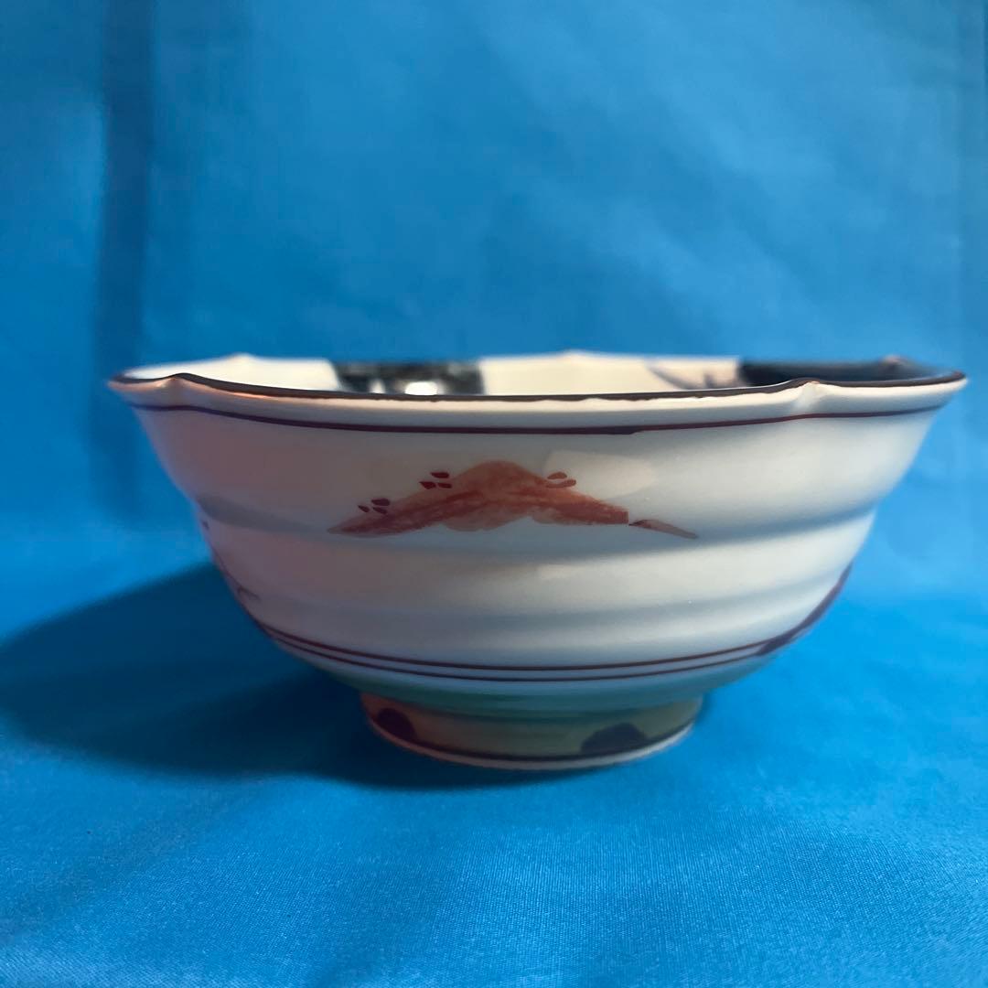 波佐見焼　林九郎窯　染付山水　赤絵　中鉢揃　5枚セット　煮物鉢　輪花鉢　丼ぶり