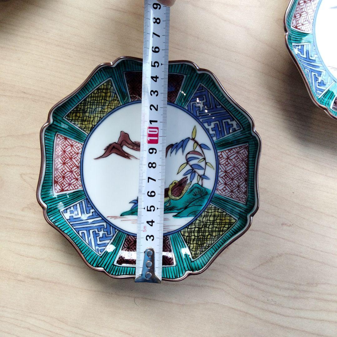 2-90 未使用　九谷焼　暁堂　八角皿揃　5枚セット　色絵　花鳥図　銘々皿