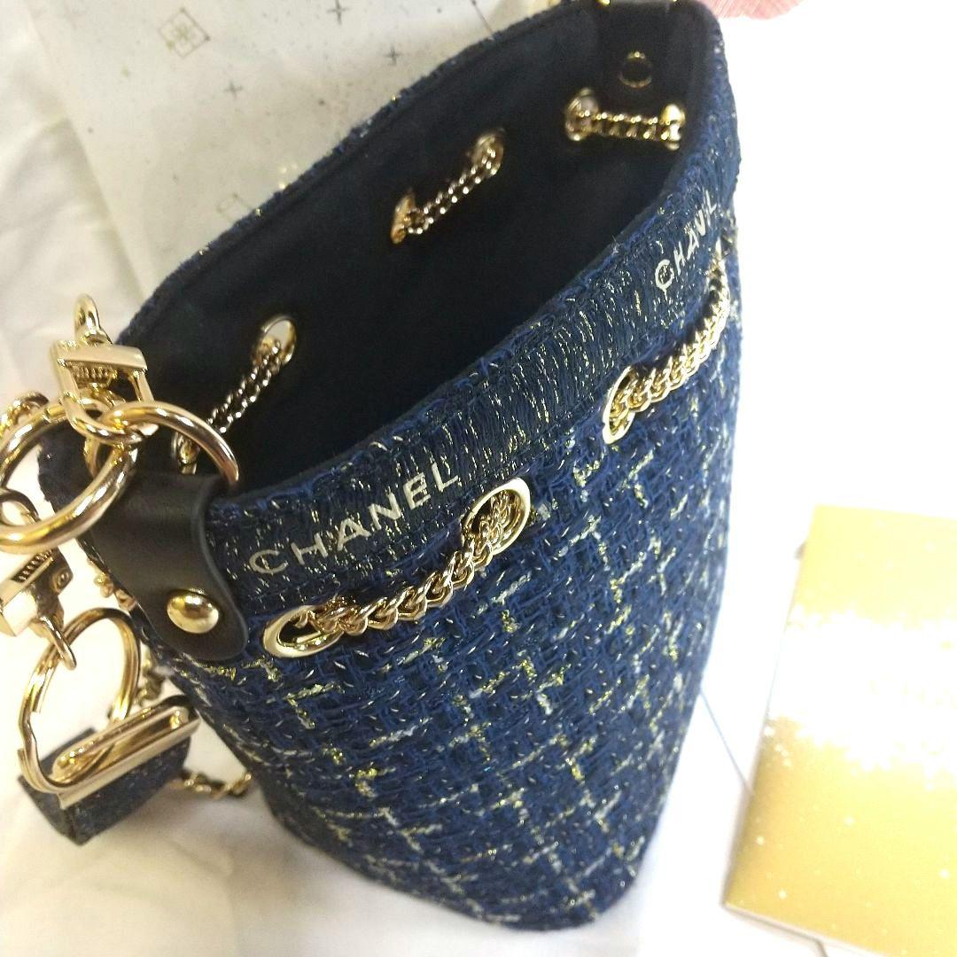 新品極美品CHANELノベルティツイードバケットショルダバックネイビー非売品