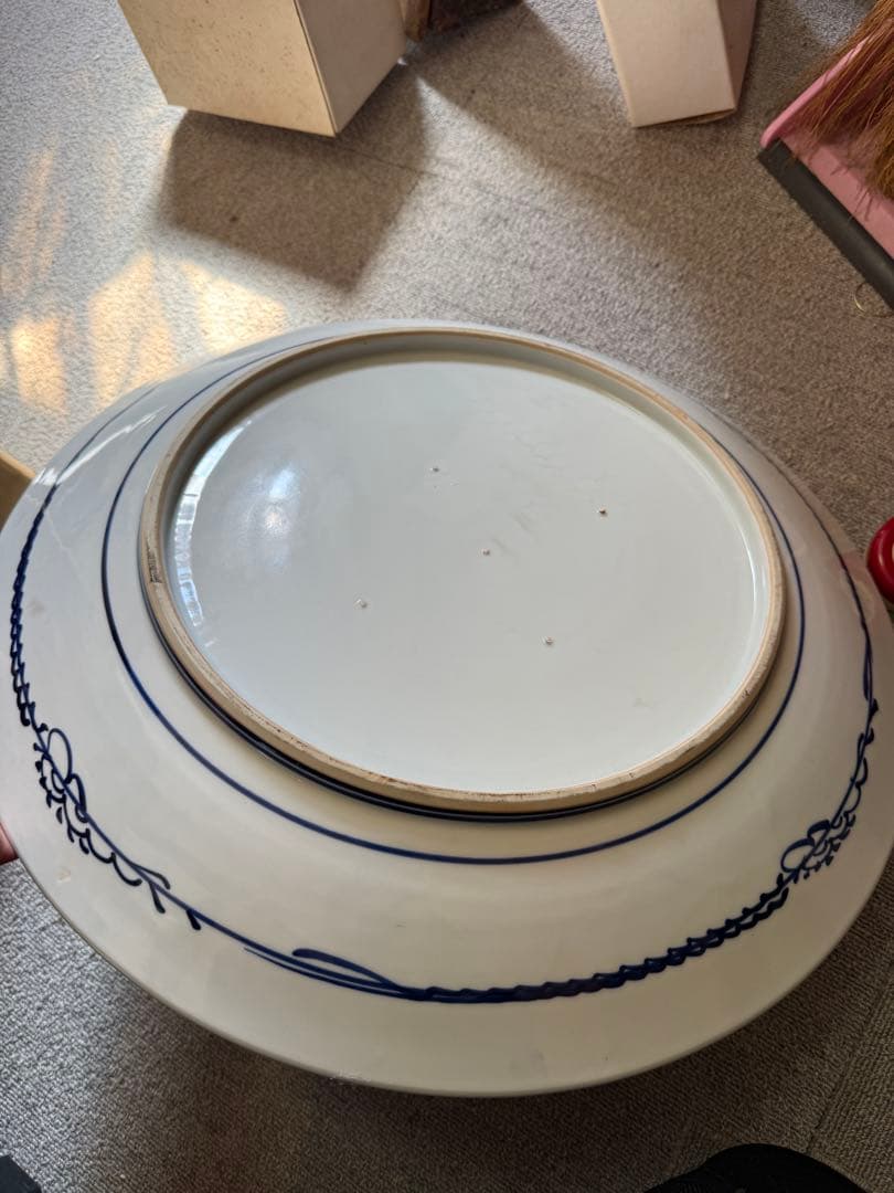 古伊万里 金襴手 花鳥楼閣文 大皿 明治初期 色絵飾皿 支釘跡五点 無銘 有田焼