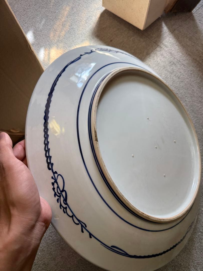 古伊万里 金襴手 花鳥楼閣文 大皿 明治初期 色絵飾皿 支釘跡五点 無銘 有田焼