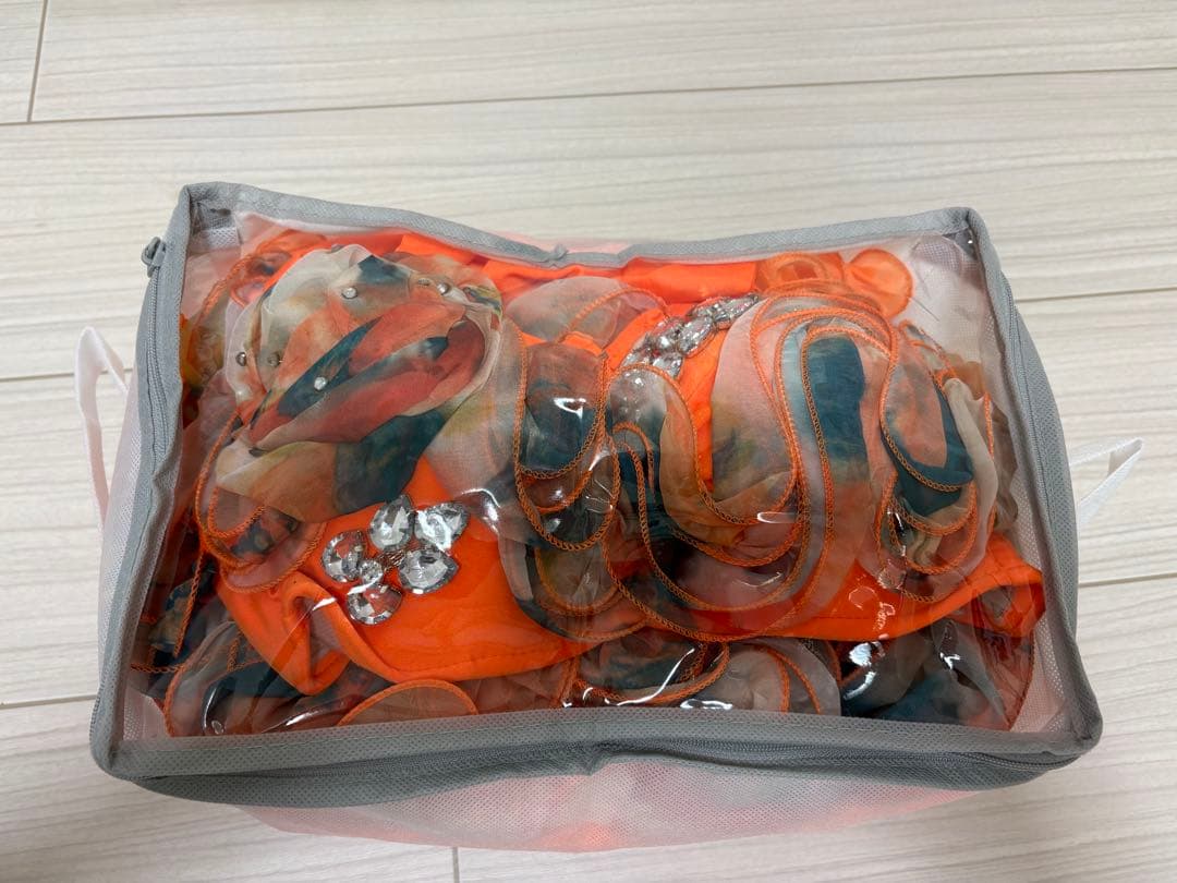 ベリーダンス衣装 オリエンタル セットアップ フリル オレンジ【美品】