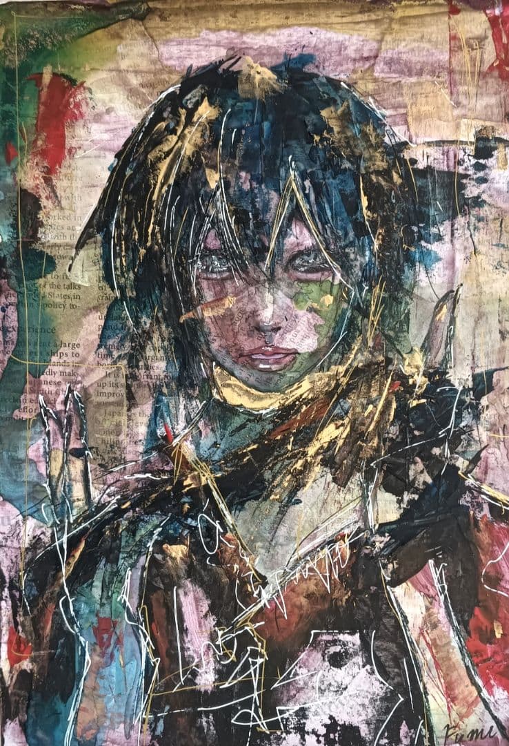 美人画 水彩 混合 抽象 現代アート アナログアート イラスト 原画