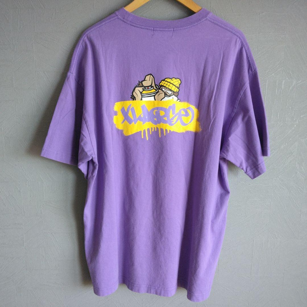 XLARGE パープル Tシャツ ゴリラ　スプレー　古着男女　ストリート