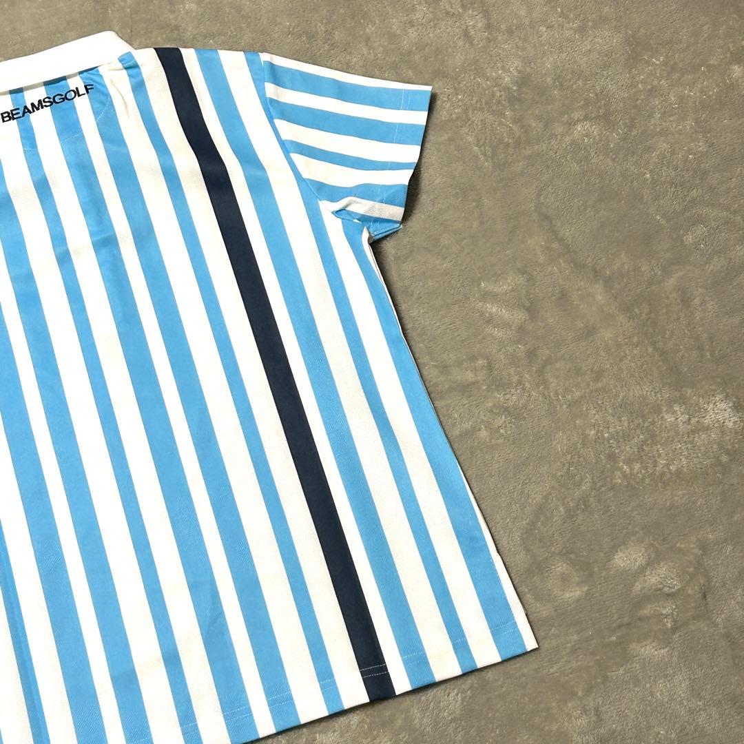 未使用　タグ付き　BEAMS GOLF ゴルフウェア　ストライプ　刺繍ロゴ　M