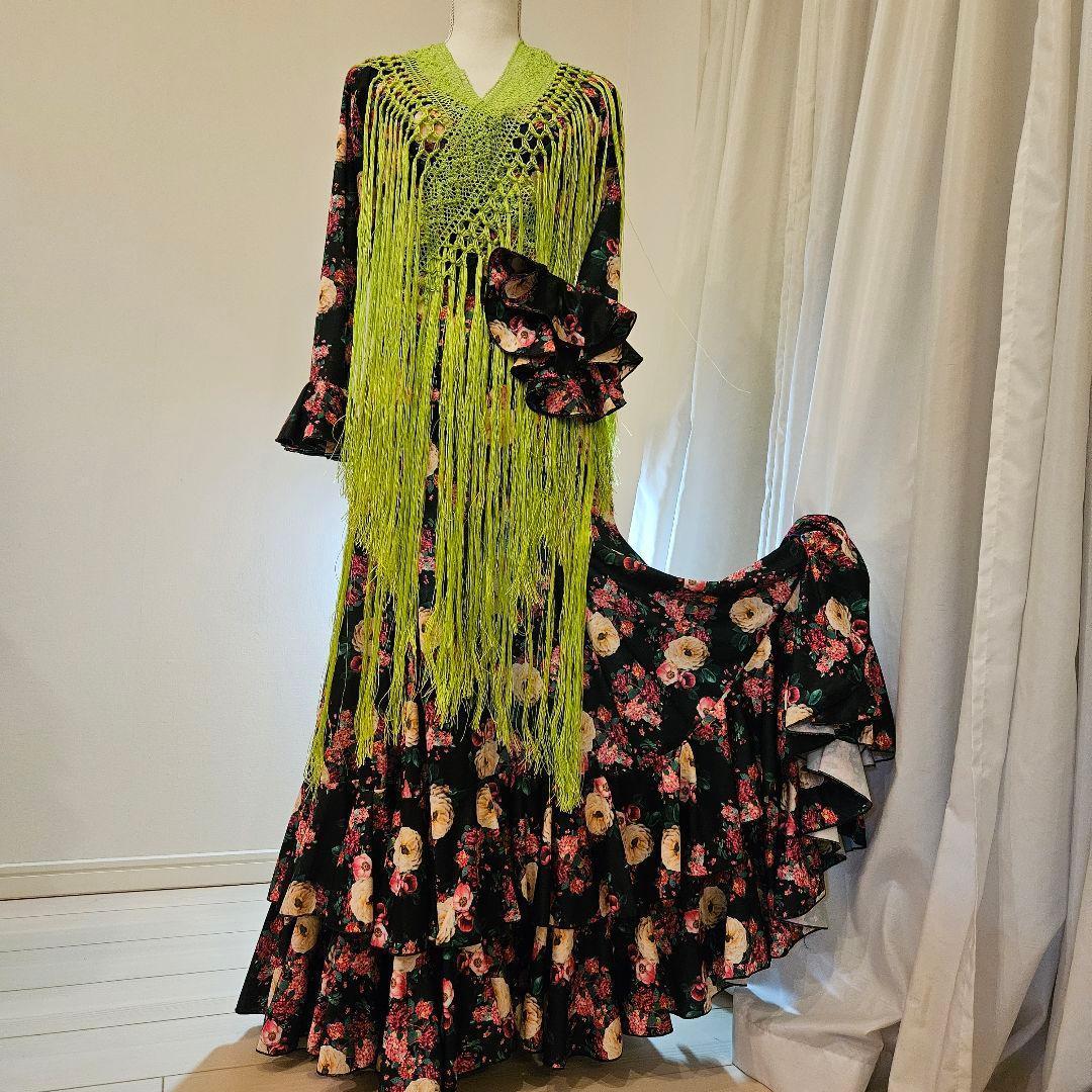 フラメンコ ドレス 花柄 ロング　Yolanda　Moda　Flamenca製