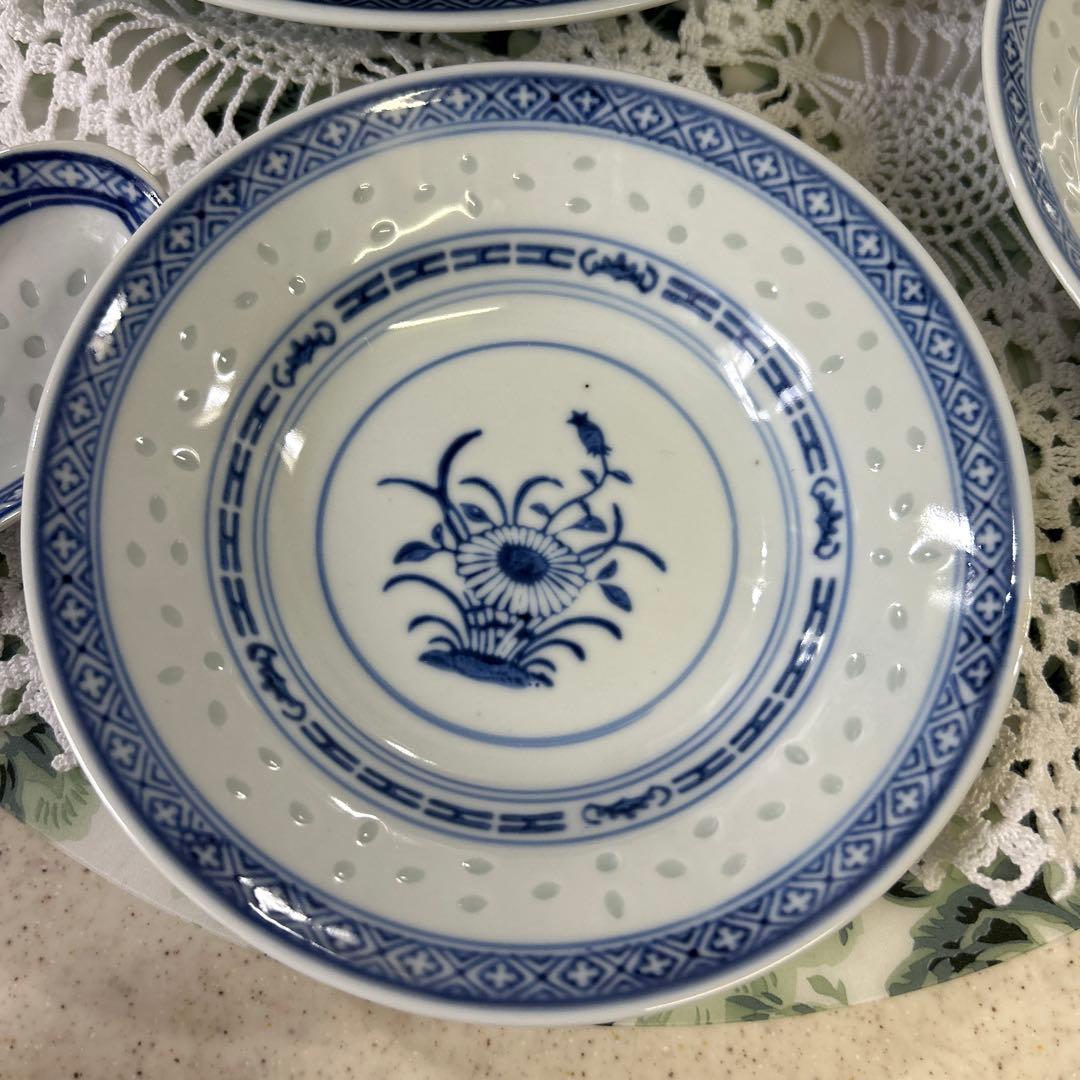 ★ 新品　中国陶器　景徳鎮　蛍　透かし模様　大皿2枚　取り分け小鉢５個　蓮華2本
