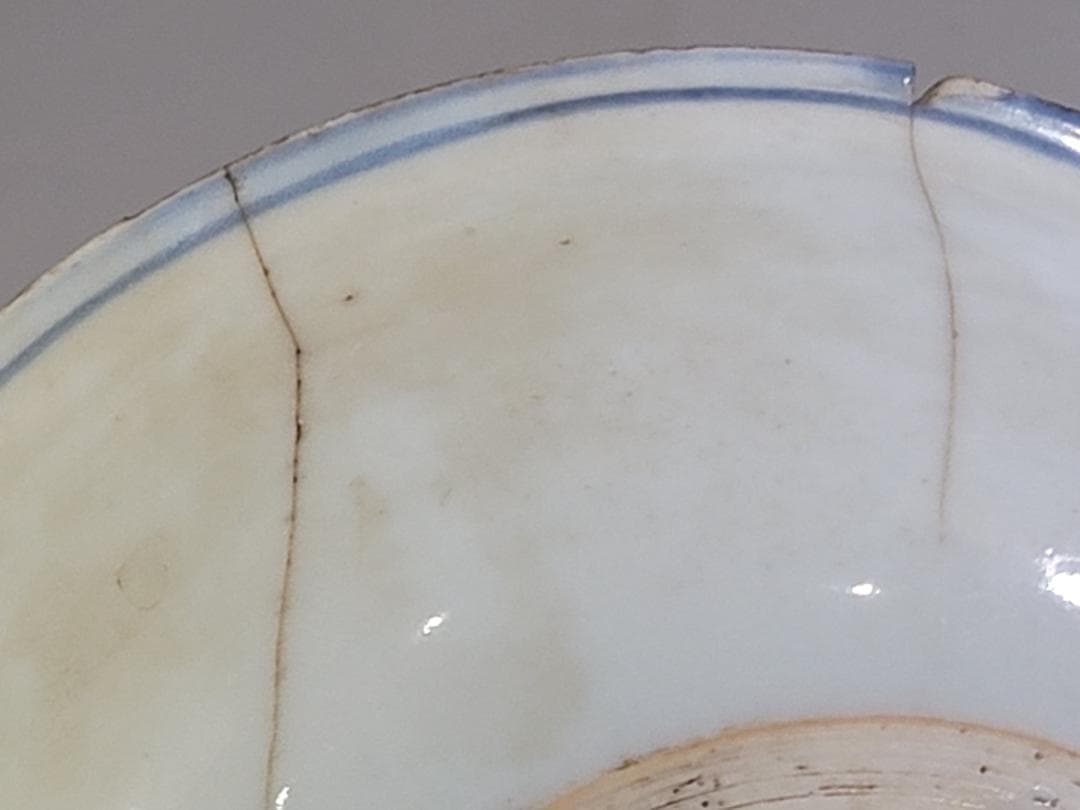 中国 古染付 水鳥 碗 馬絵 皿 二件 古美術 DT249
