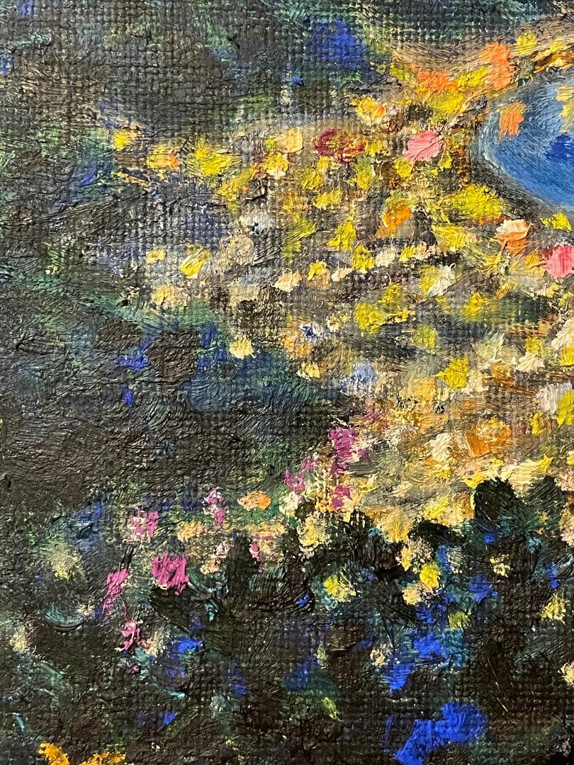「真作」作者不明「尾道夜景」風景画　油彩画　額装　サイン有り　F3号