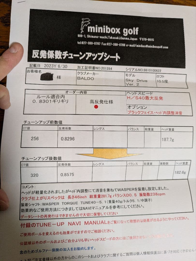 元値22万 高反発加工 バルド SKY DRIVE ドライバー