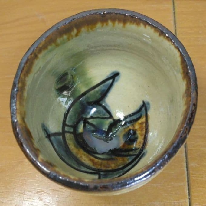 人間国宝 金城次郎 立ぐい(魚紋) 栞 共箱 美品 壺屋焼 やちむん 壷屋焼