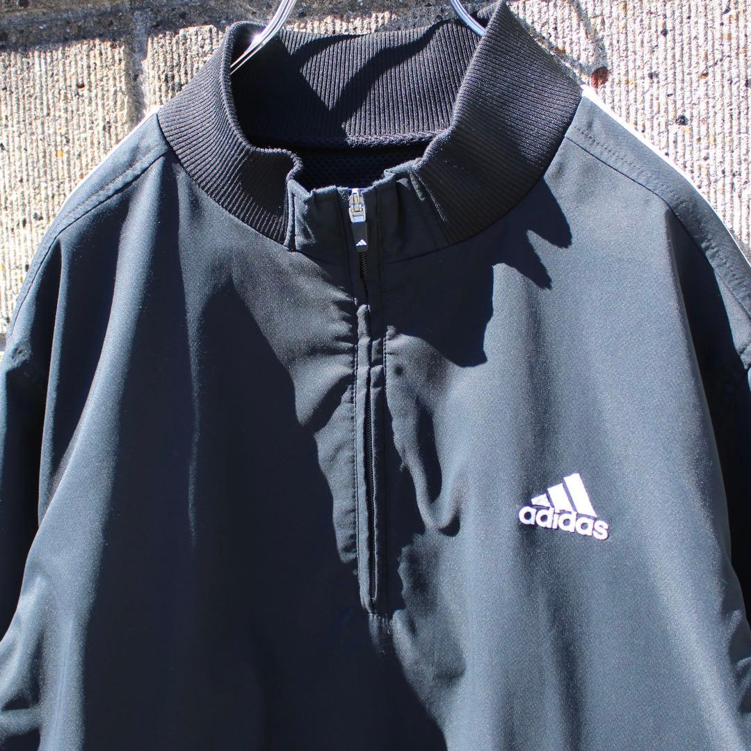 00's adidas ロゴ刺繍3ライン 半袖ハーフジップ 古着 プルジャケット