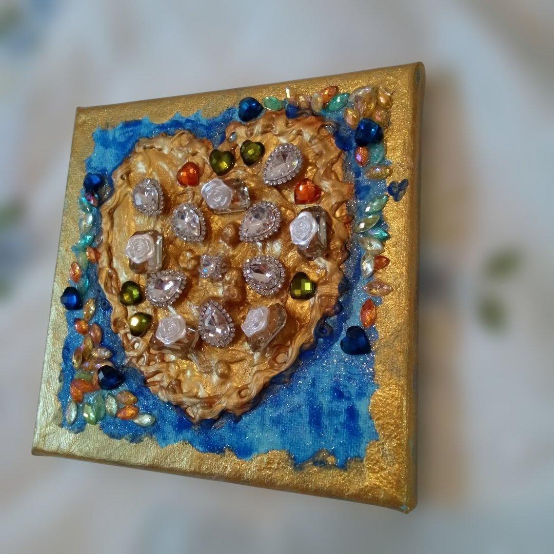 壁掛けアート　金箔漆金色ハートアート