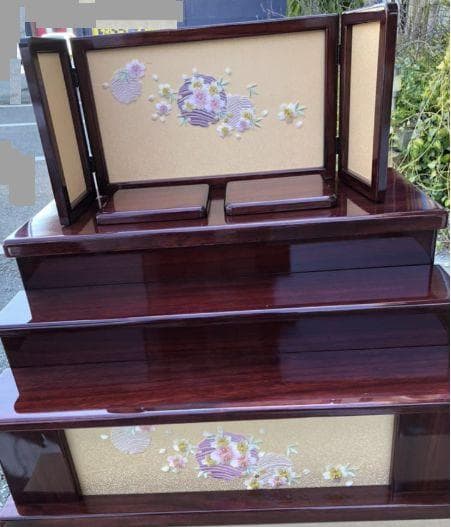 メ1488A 新品 坂玉台付 お雛様収納付き屏風セット訳あり