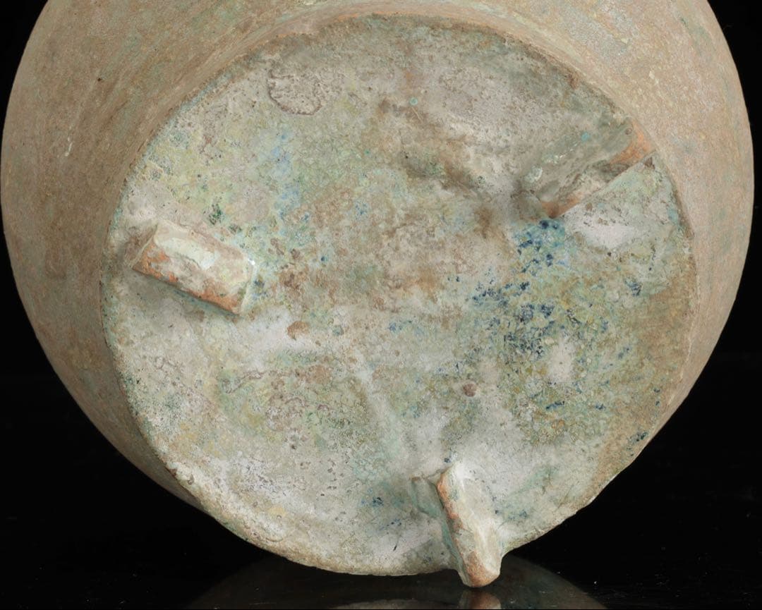 中国古玩 漢緑釉銀化三足壺 時代箱付 漢時代 花入 花瓶 飾壺 古美術 骨董品
