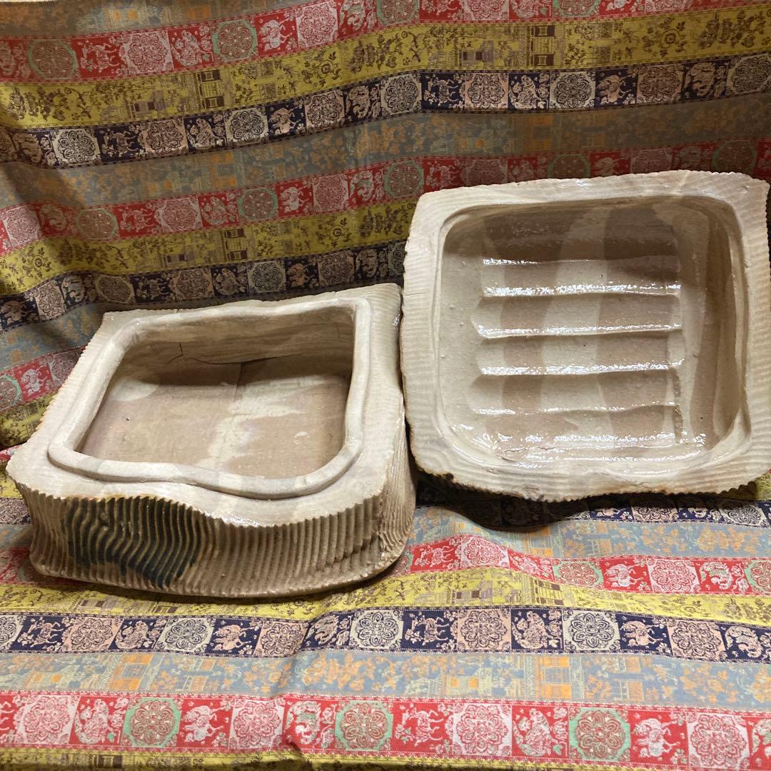 織部　陶箱　作家不詳　21×18×￼高18cm 4.4Kg