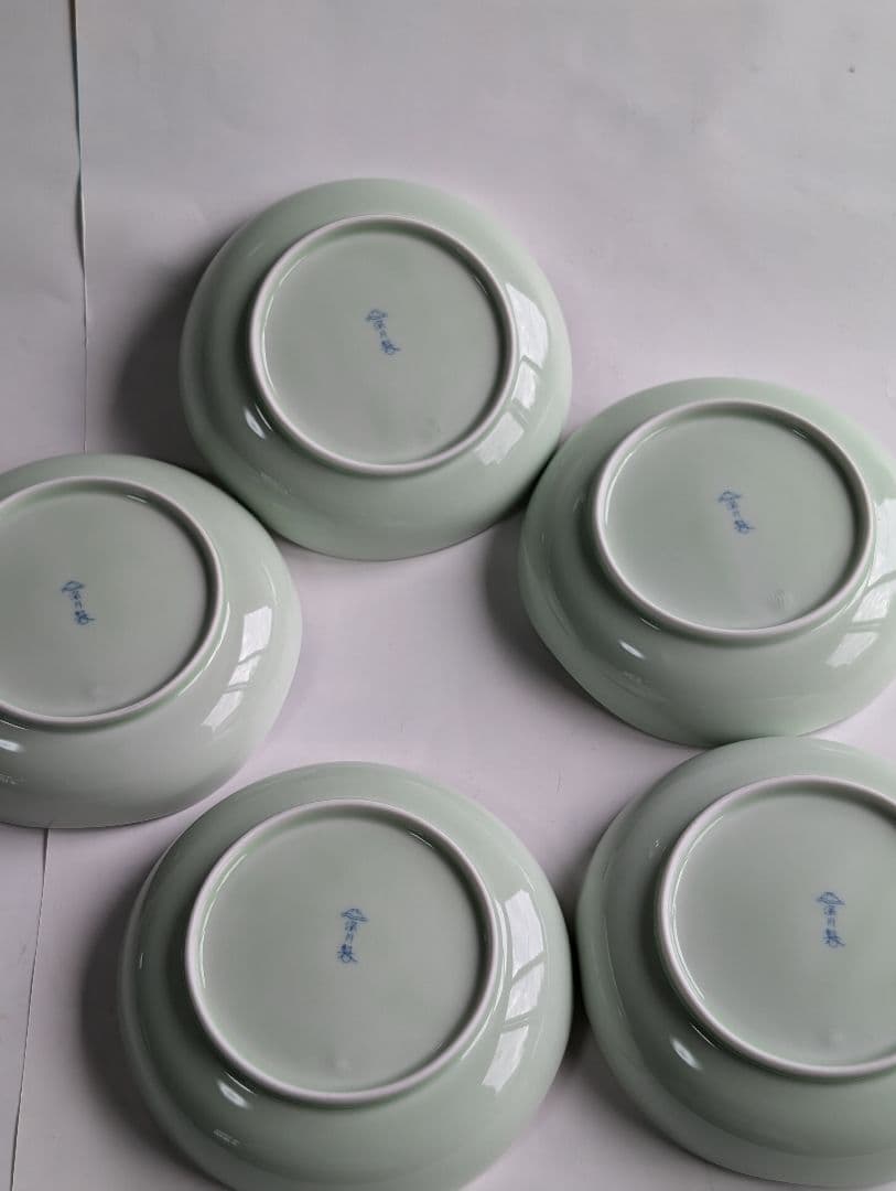 tubaki（ｖ）深川製磁　グリーン陶器製薄緑鉢5個セット