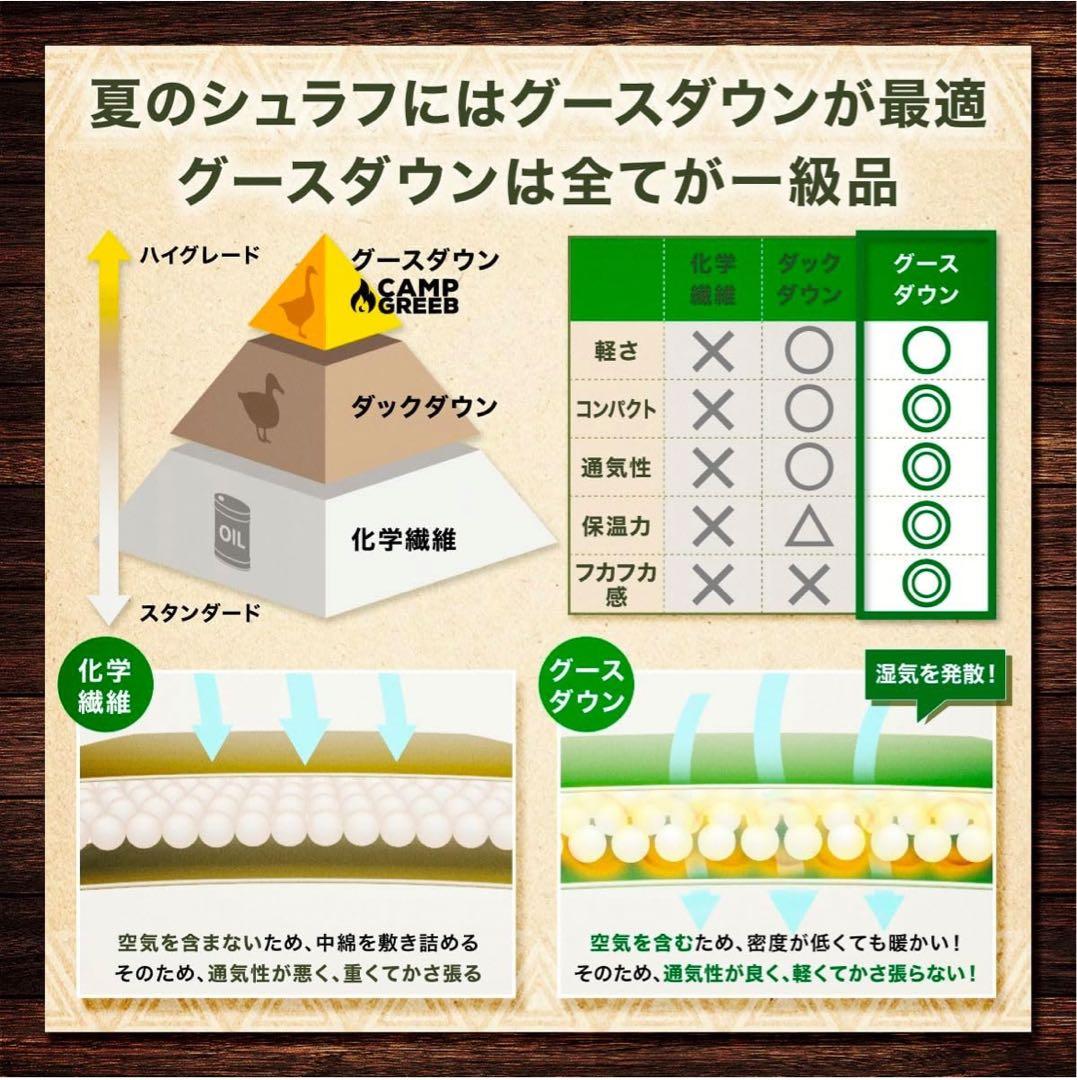 グリーンキャンプグリーブ シュラフ 春夏用 寝袋 ダウン マミー型 グースダウン